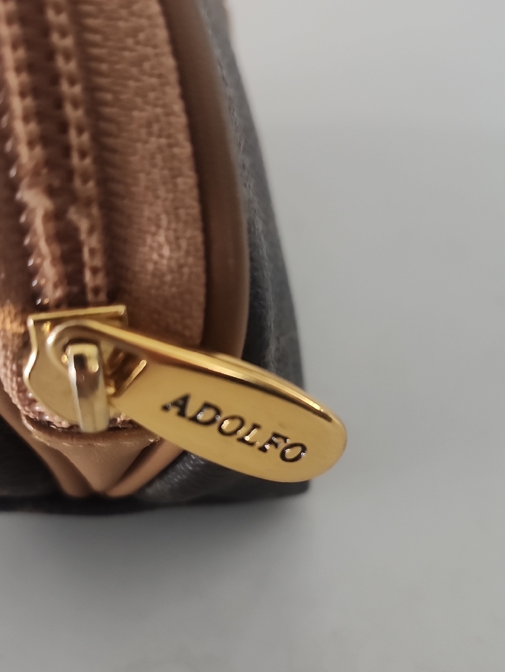 Adolfo Brown Monogram Cosmetic Pouch with Tan Trim - Picture 7 of 9